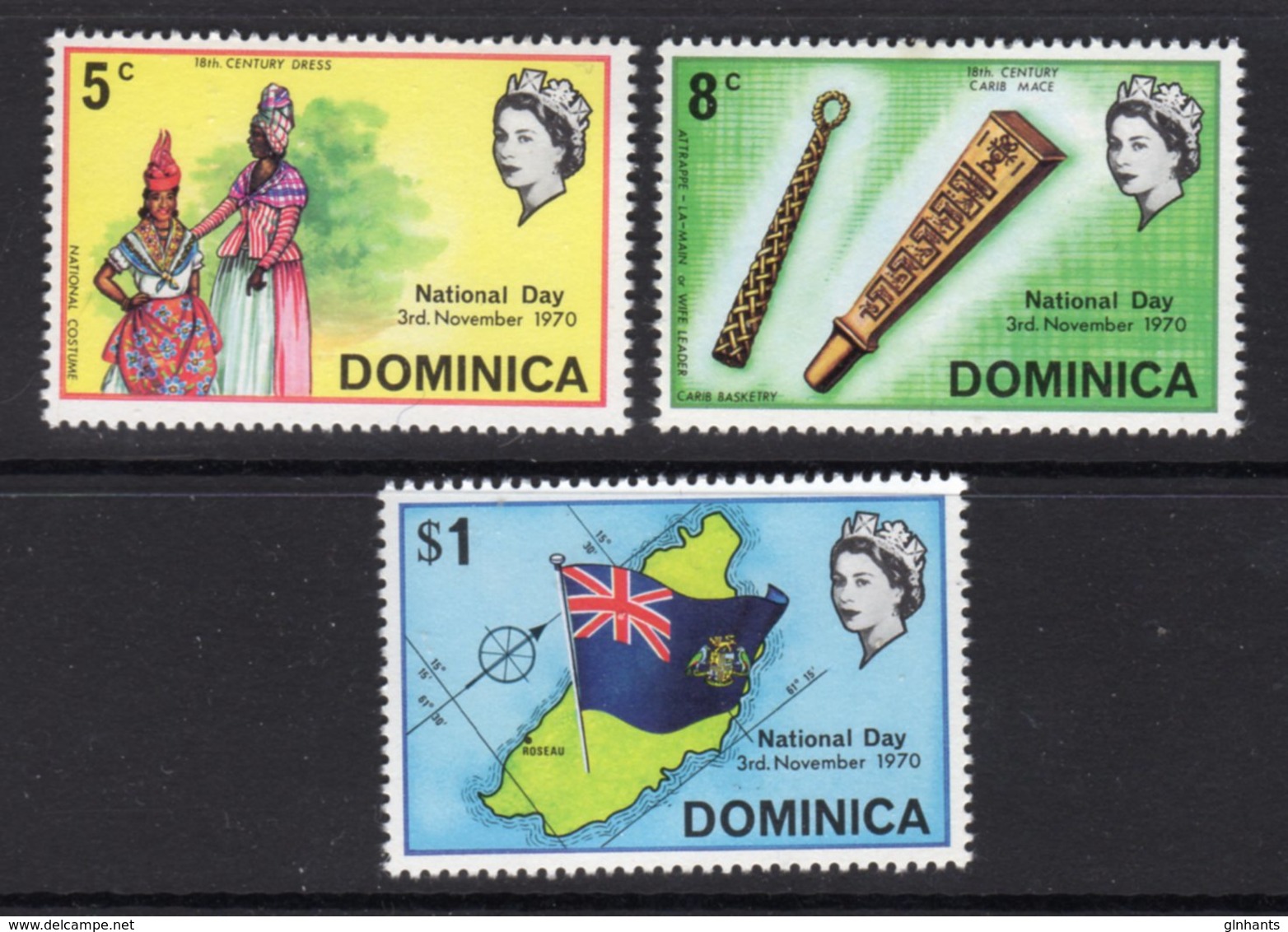 DOMINICA - 1970 NATIONAL DAY SET (3V) FINE MNH ** SG 308-310 - Dominica (...-1978)