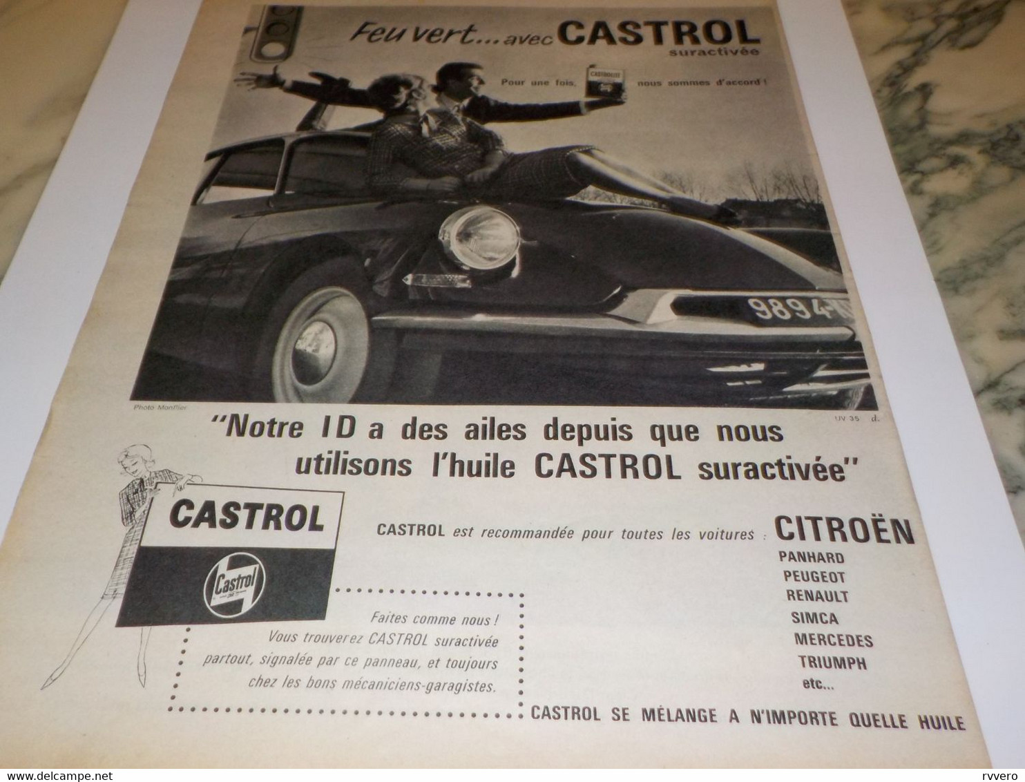 ANCIENNE PUBLICITE DS ET  FEU VERT AVEC CASTROL 1961 - Autres & Non Classés