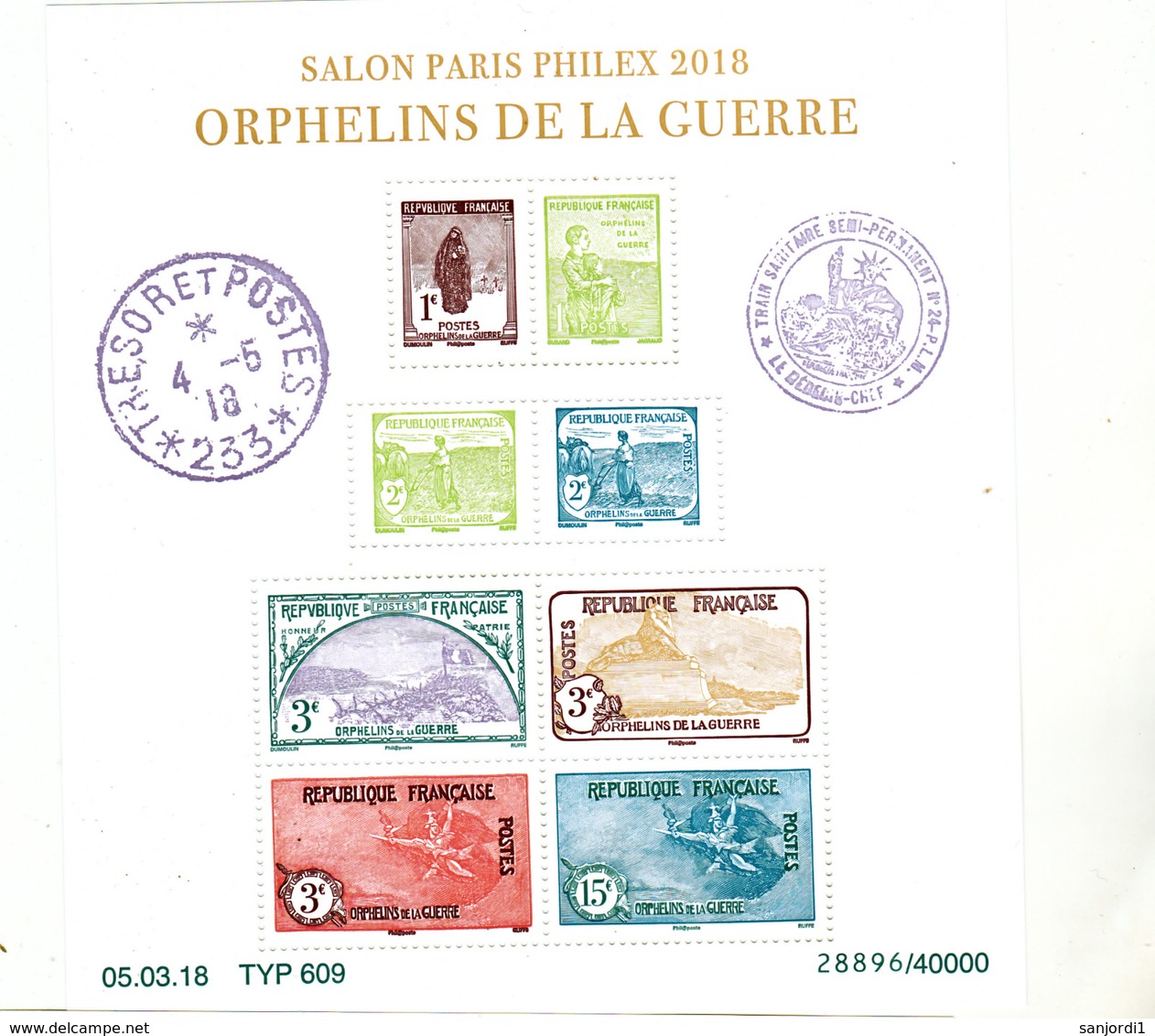 France 5226 5233 2018 Parisphilex 2018 Orphelins  F  Tirage 40 000 Neuf TB ** MNH Sin Charnela Faciale 30 Euros - Neufs