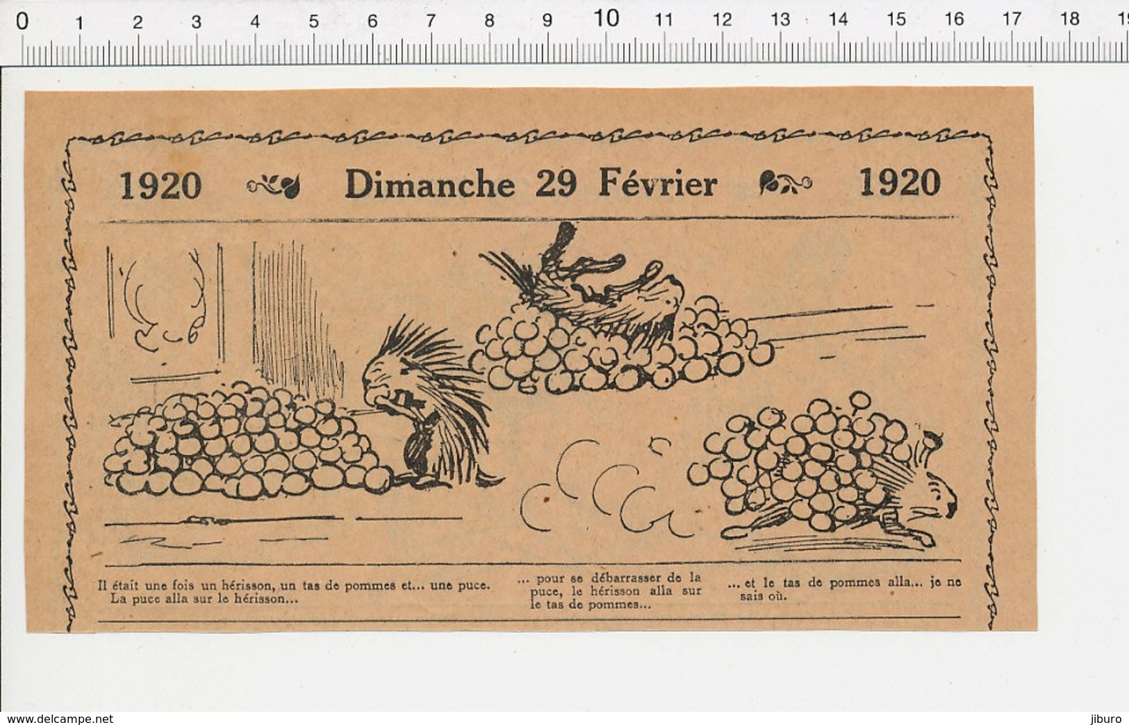 2 Scans Presse 1920 Humour Animal Hérisson Et Puce Sur Un Tas De Pommes Pomme Apple Fruit Hedgehog  223M - Non Classés