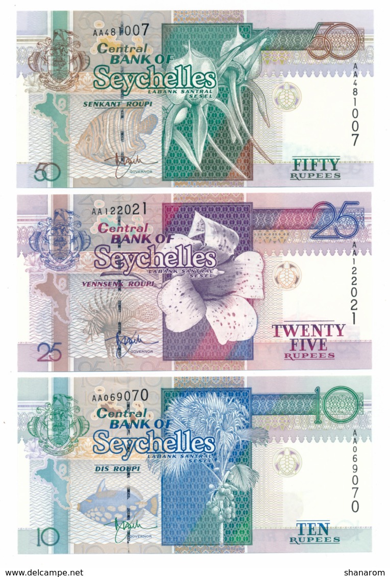 CENTRAL BANK OF SEYCHELLES //  // 10 & 25 & 50 Ruppes // UNC - Seychellen