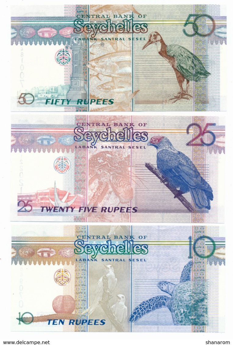 CENTRAL BANK OF SEYCHELLES //  // 10 & 25 & 50 Ruppes // UNC - Seychelles