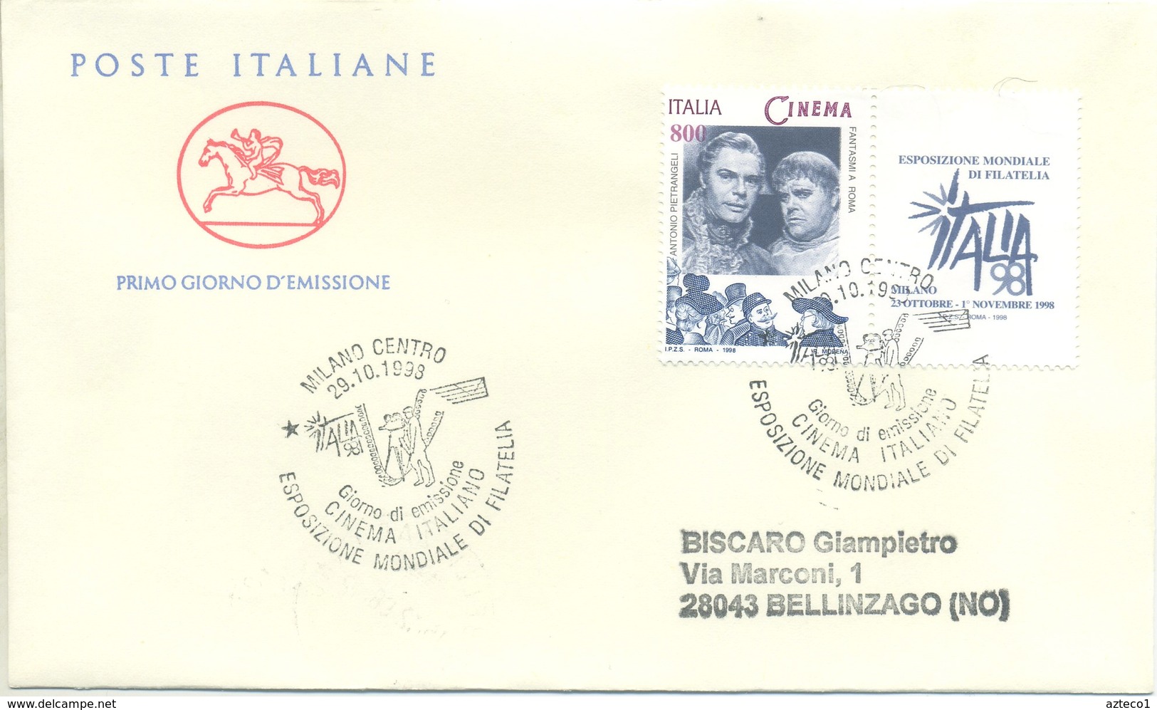 ITALIA - FDC  CAVALLINO 1998 - CINEMA ITALIANO - ANNULLO SPECIALE MILANO - FDC