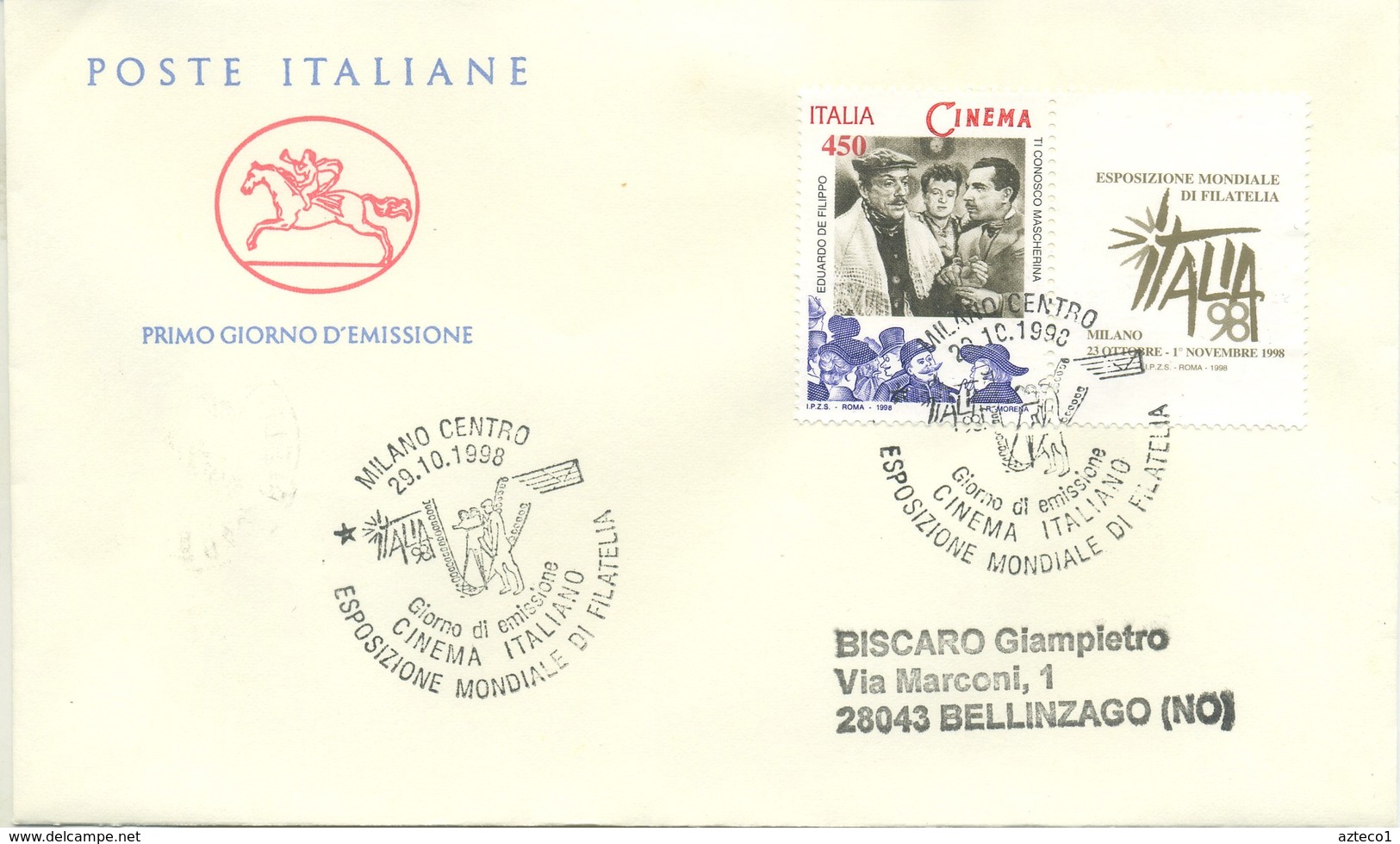 ITALIA - FDC  CAVALLINO 1998 - CINEMA ITALIANO - ANNULLO SPECIALE MILANO - FDC