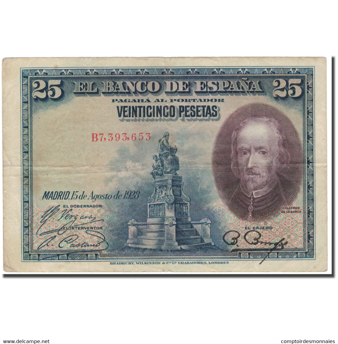 Billet, Espagne, 25 Pesetas, 1928-08-15, KM:74b, TB - 1-2-5-25 Pesetas