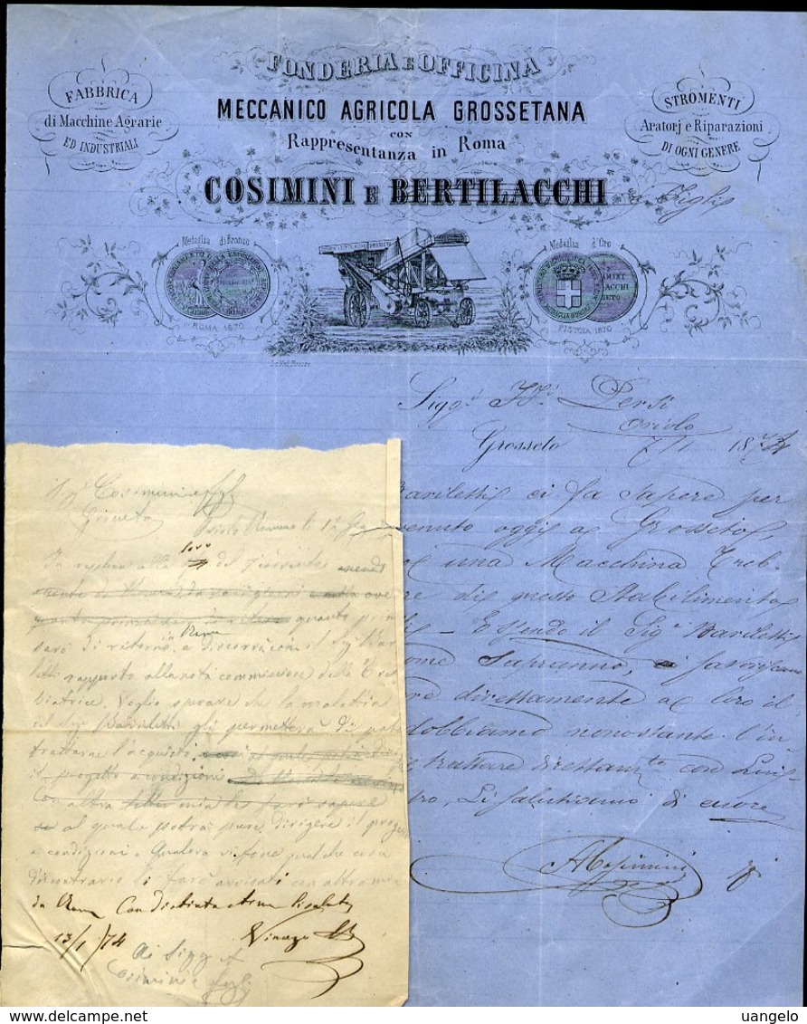 136 GROSSETO 1874 , FONDERIA OFFICINA MECCANICO AGRICOLA GROSSETANA COSIMINI E BERTILACCHI - Italie