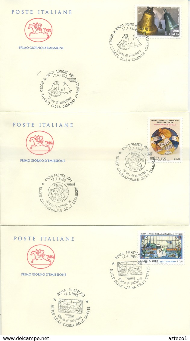 ITALIA - FDC  CAVALLINO 1999 - MUSEI - ANNULLI SPECIALI FAENZA AGNONE ROMA - FDC