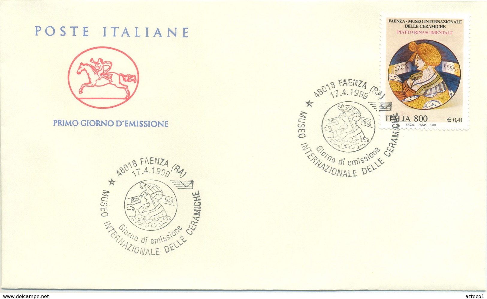 ITALIA - FDC  CAVALLINO 1999 - MUSEI - ANNULLI SPECIALI FAENZA AGNONE ROMA - FDC