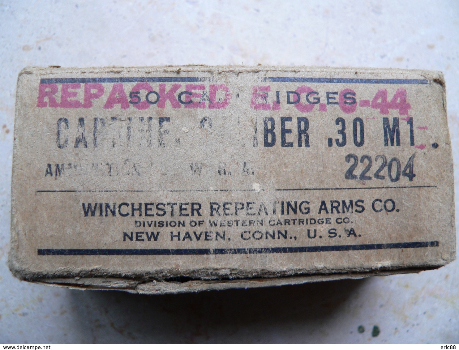 Boite Cartouches Usm1 Winchester 1944 Et 10 Cartouches Ww 2 Neutralisées - Armes Neutralisées