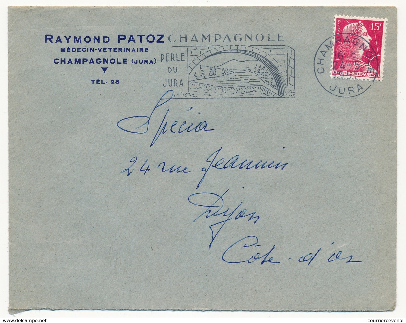 Enveloppe En-tête - Raymond PATOZ Vétérinaire Champagnole Jura - OMEC Champagnole Perle Du Jura 1957 - Publicités