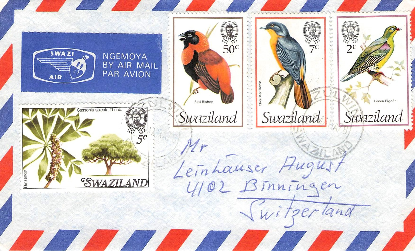 SWAZILAND - AIR MAIL LETTER 1978 -> BINNINGEN/SUISSE Mi #285, 235, 240, 246 - Swaziland (1968-...)