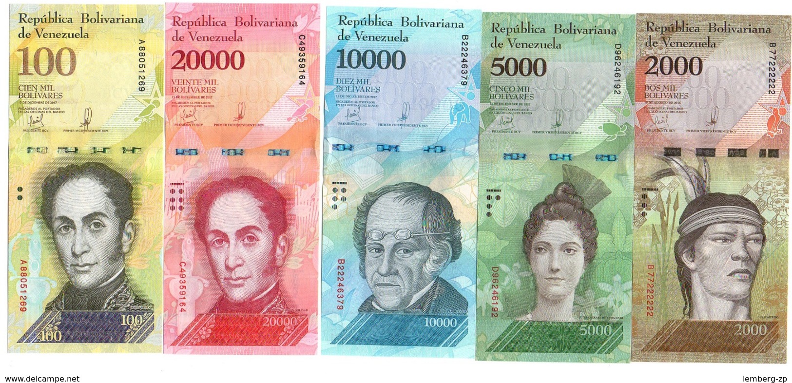 Venezuela - Set 13 Banknotes 2 5 10 20 50 100 500 1000 2000 5000 10000 20000 100000 Bolivares 2007 - 2017 UNC Lemberg-Zp - Venezuela