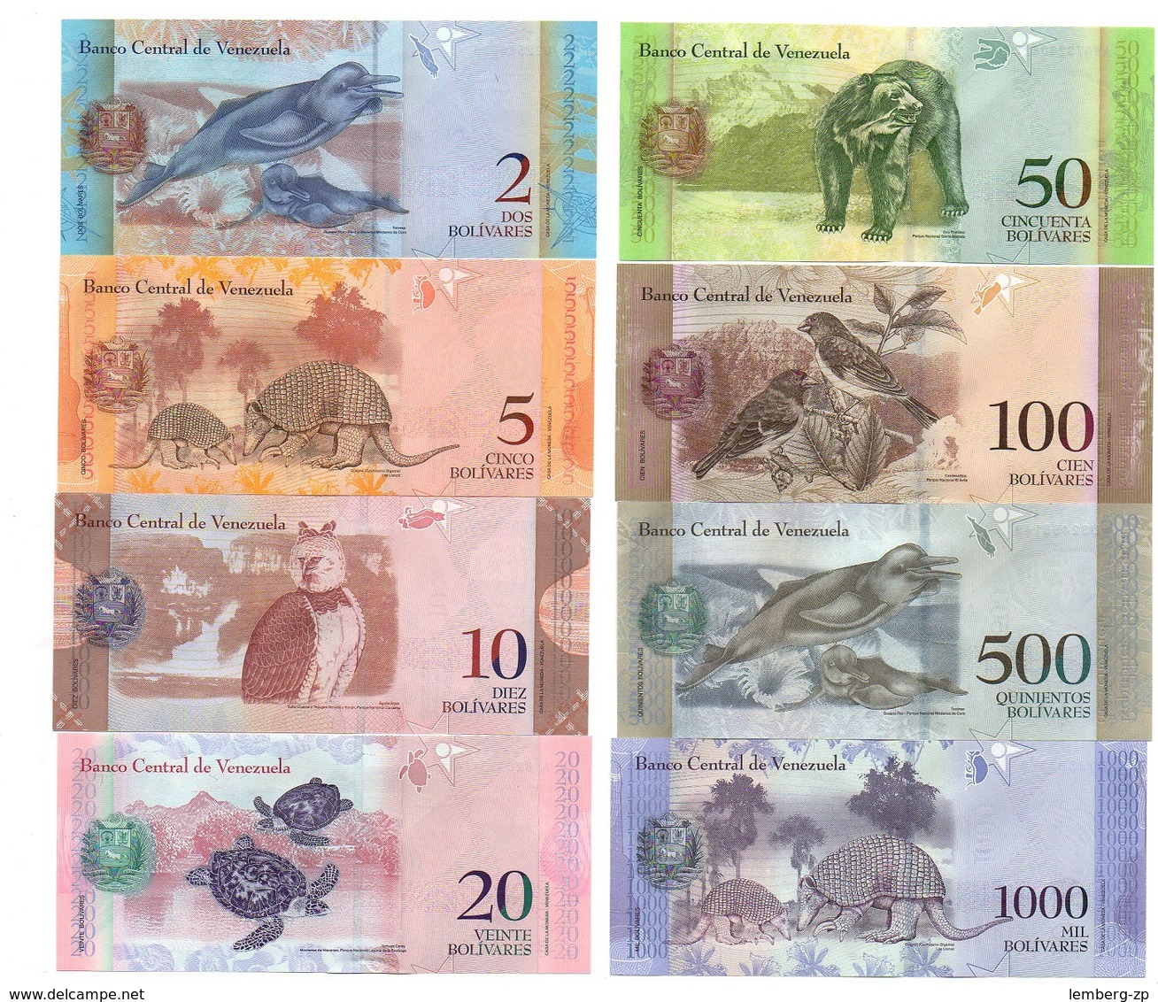 Venezuela - Set 13 Banknotes 2 5 10 20 50 100 500 1000 2000 5000 10000 20000 100000 Bolivares 2007 - 2017 UNC Lemberg-Zp - Venezuela