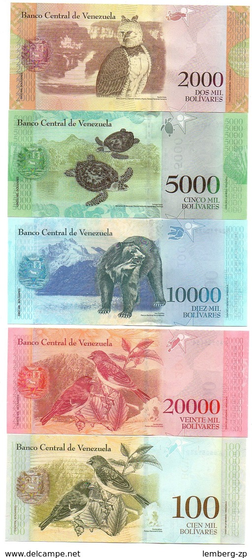 Venezuela - Set 13 Banknotes 2 5 10 20 50 100 500 1000 2000 5000 10000 20000 100000 Bolivares 2007 - 2017 UNC Lemberg-Zp - Venezuela