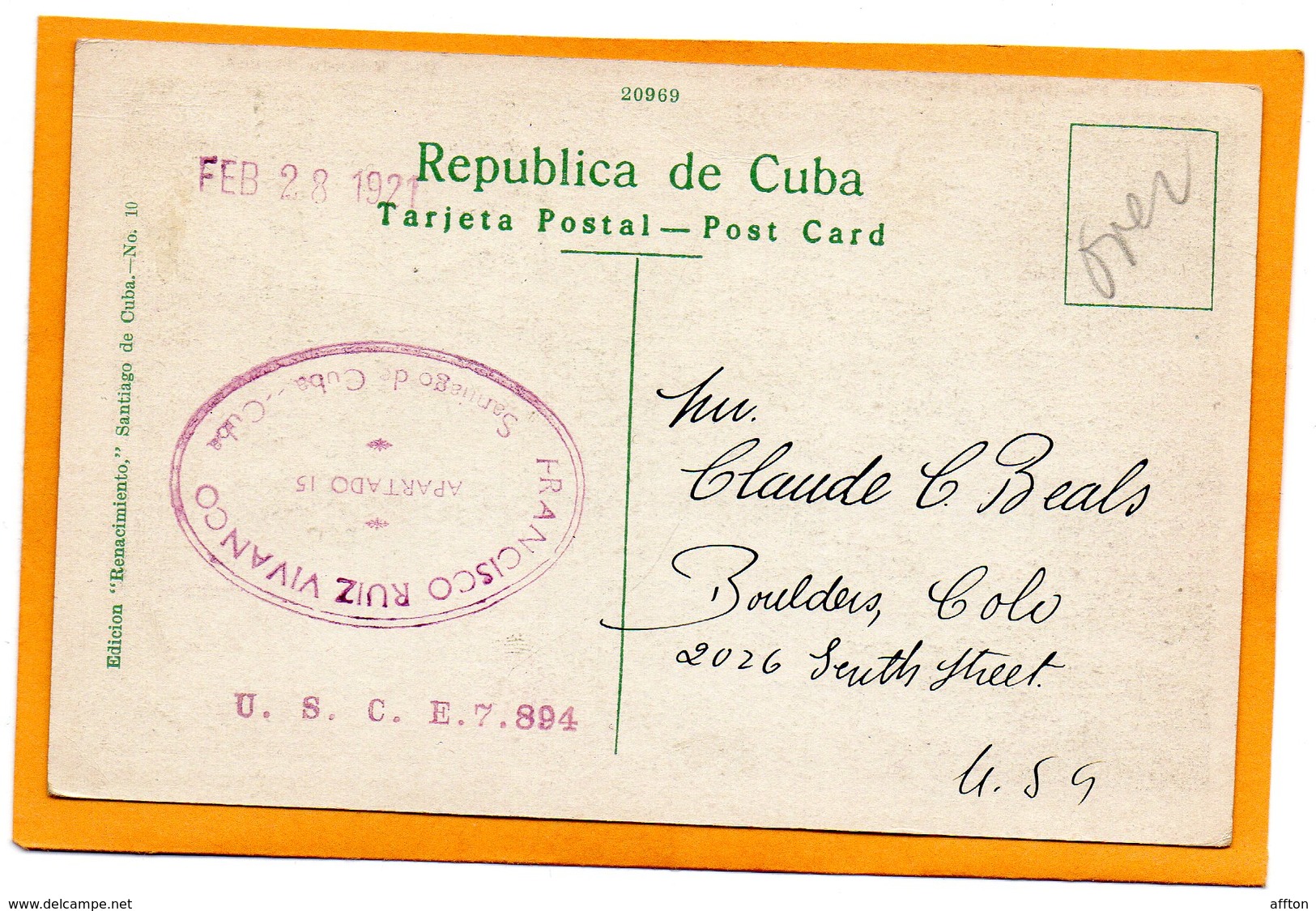 Santiago De Cuba 1921 Postcard Mailed - Cuba