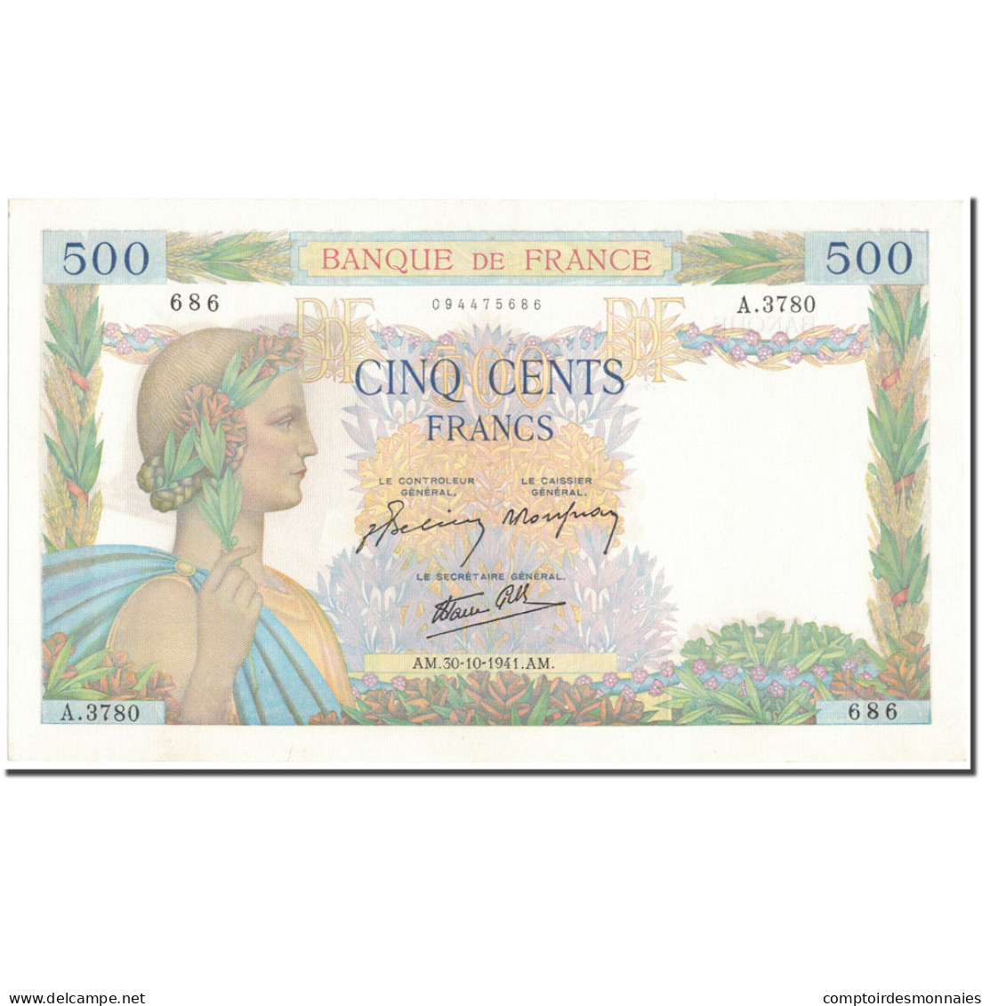 France, 500 Francs, 500 F 1940-1944 ''La Paix'', 1941-10-30, SPL, Fayette:32.23 - 500 F 1940-1944 ''La Paix''