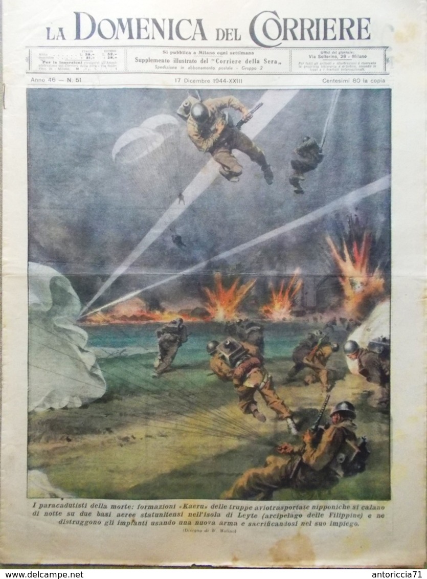 La Domenica Del Corriere 17 Dicembre 1944 WW2 Ravenna Franchi Tiratori Nilo Parà - Guerra 1939-45