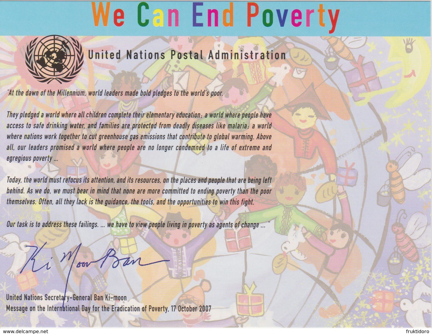 United Nations Special Card International Day Of The Eradication Of Poverty - 2008 - Signed By Ban Ki Moon - Briefe U. Dokumente