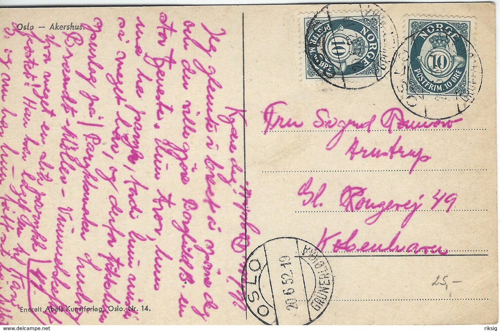 Norway - Oslo  Akershus. Sent To Denmark  1952.     S-4486 - Norway