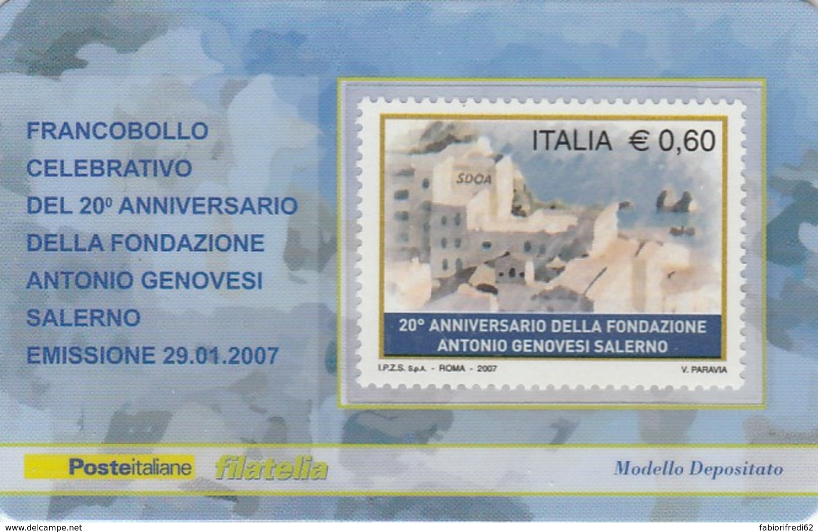 TESSERA FILATELICA  FONDAZIONE GENOVESI SALERNO VALORE 0,6 ANNO 2007  (TF379 - Cartes Philatéliques