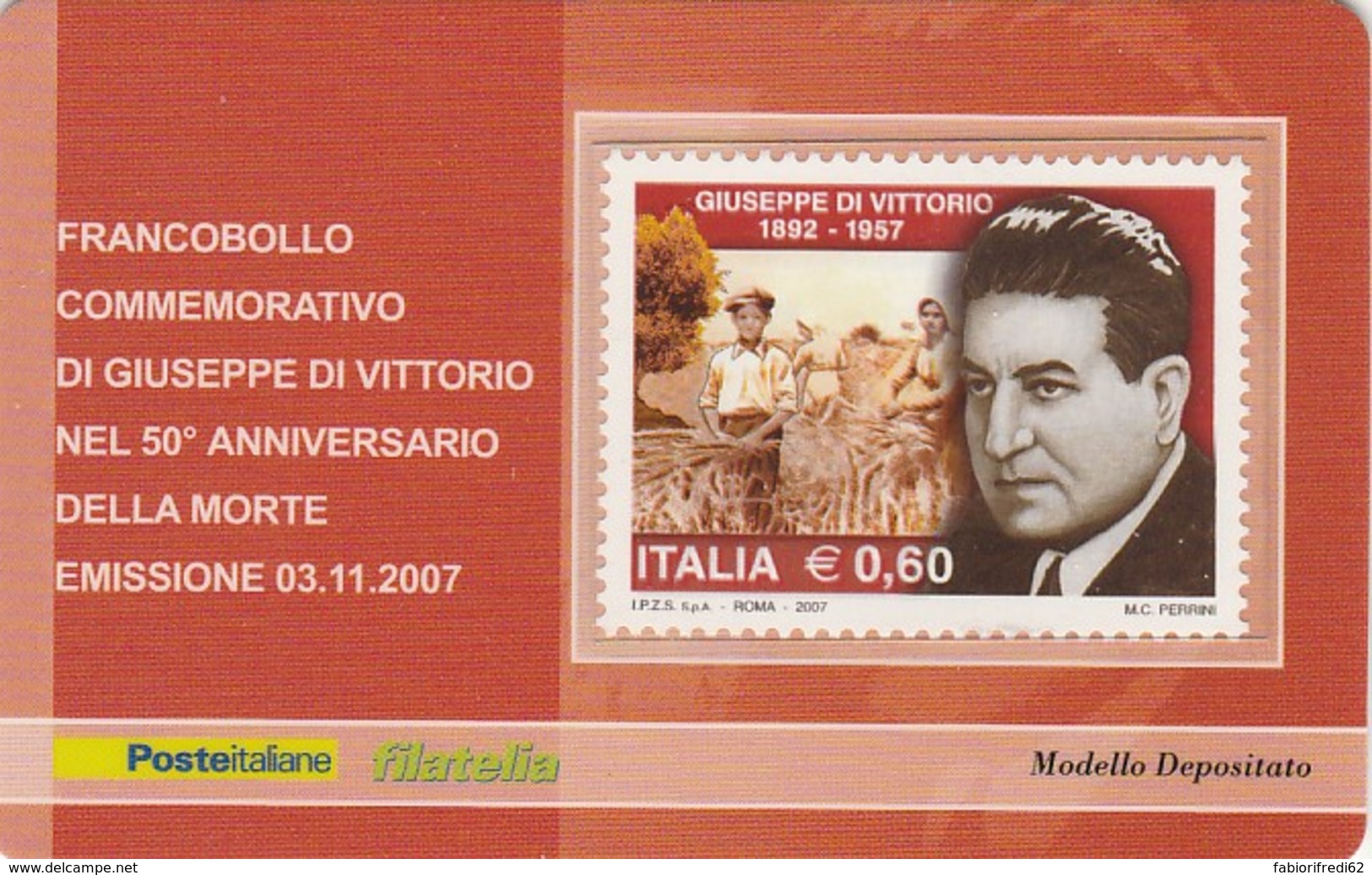 TESSERA FILATELICA  GIUSEPPE DI VITTORIO  VALORE 0,6 ANNO 2007  (TF404 - Cartes Philatéliques