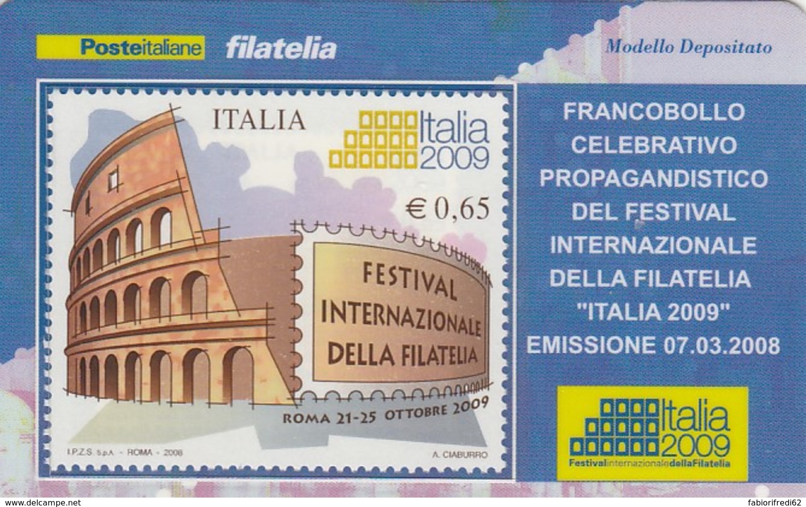 TESSERA FILATELICA  FESTIVAL INTERN. FILATELIA VALORE 0,65 ANNO 2008  (TF413 - Cartes Philatéliques