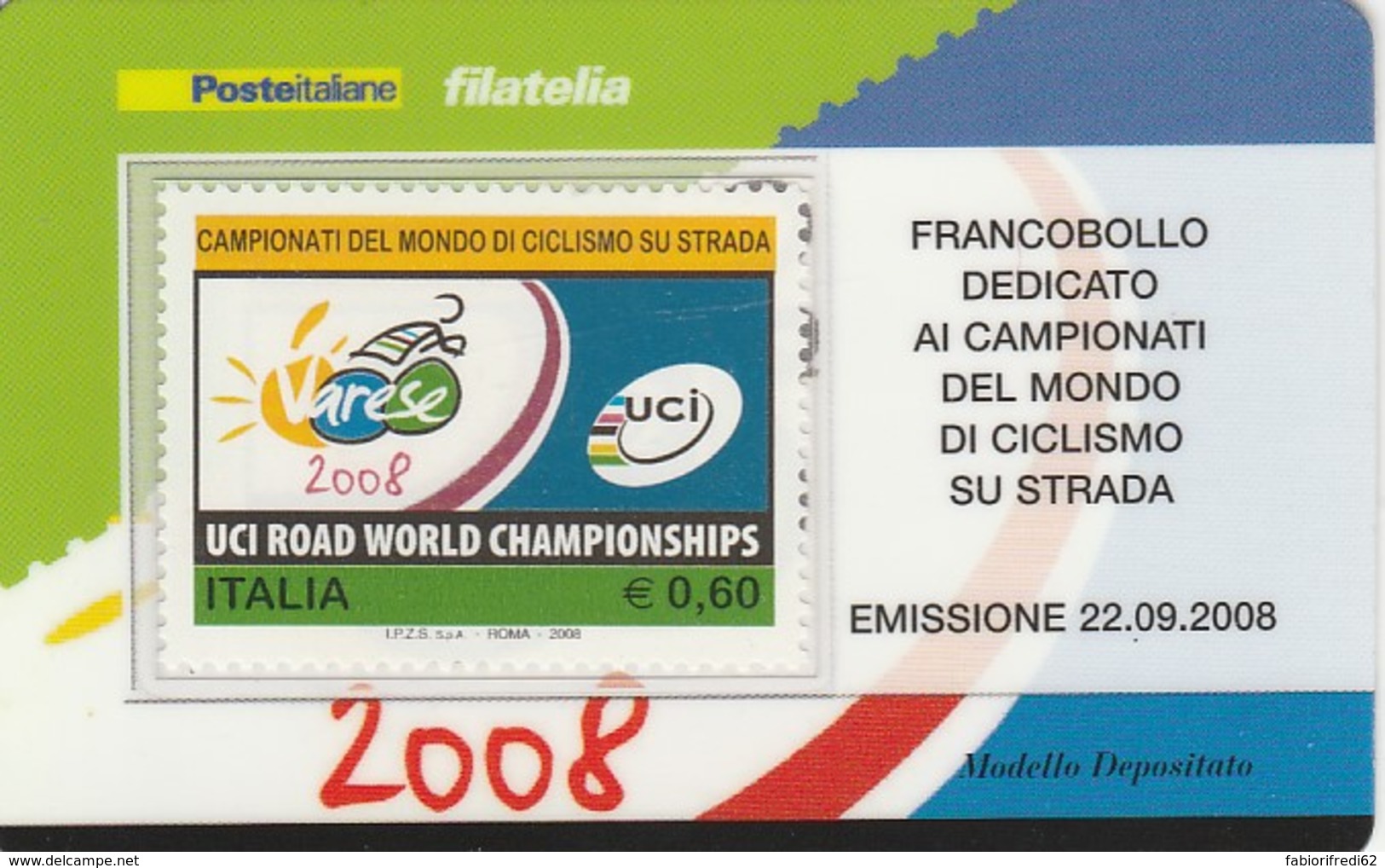 TESSERA FILATELICA  CAMP. MONDIALE UCI VALORE 0,6 ANNO 2008  (TF431 - Cartes Philatéliques