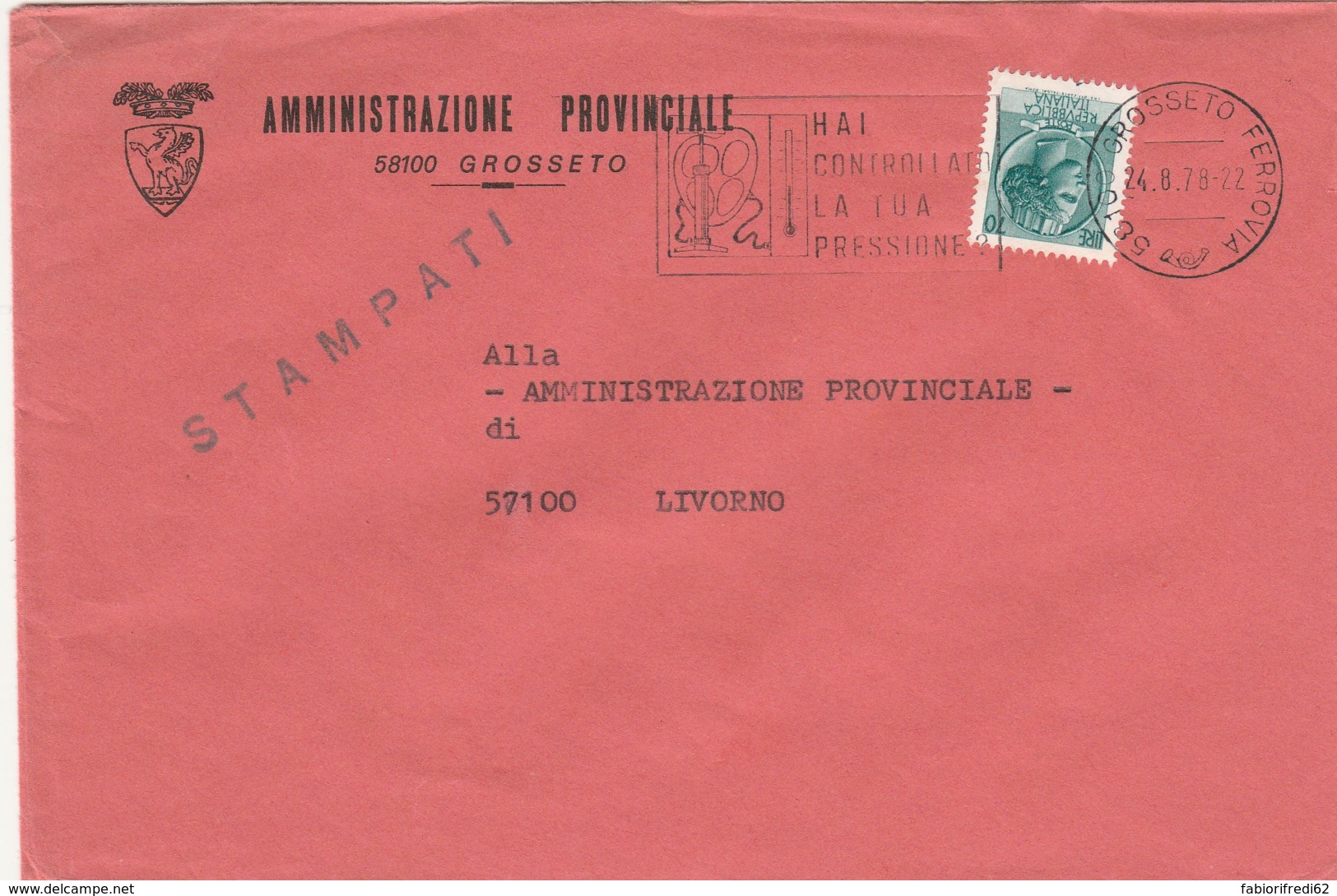 LETTERA 1978 L.70 TIMBRO HAI CONTROLLATO LA TUA PRESSIONE (LN202 - 1971-80: Storia Postale