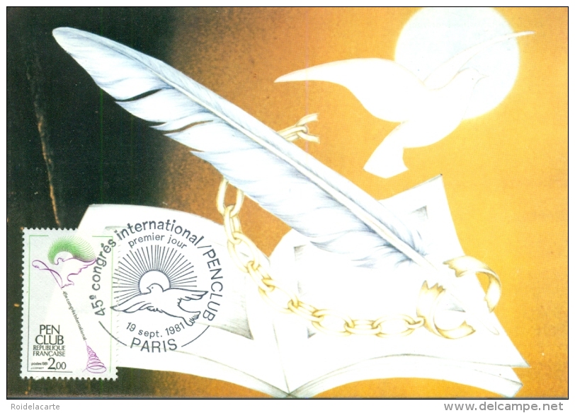 CM-Carte Maximum Card # France-1981 #Pen Club, écrivains , Schriftsteller-Verband  # Oiseau,bird,vogel  # Paris - 1980-1989