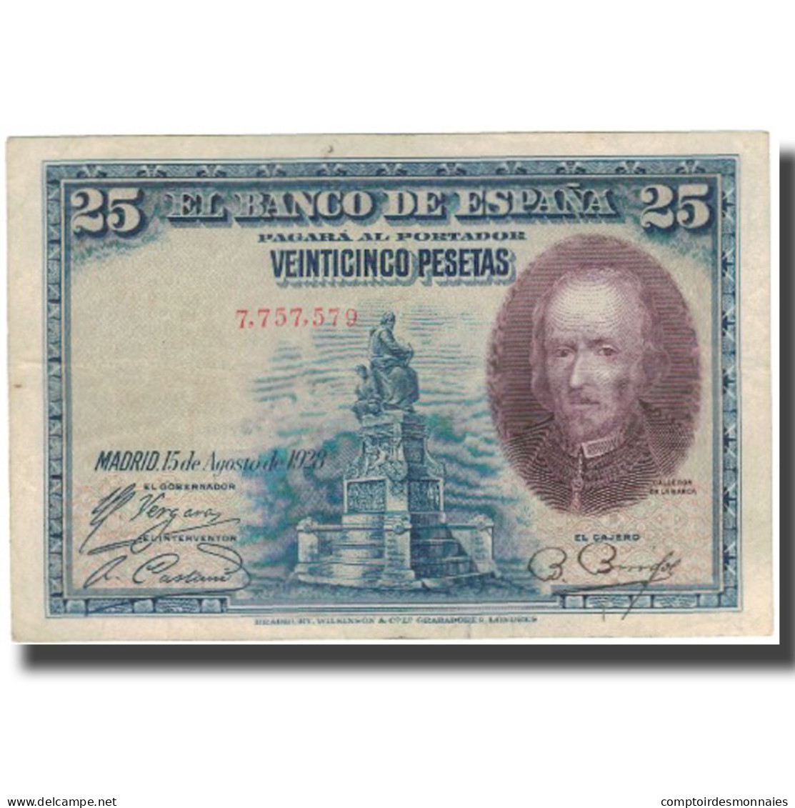 Billet, Espagne, 25 Pesetas, 1928, 1928-08-15, KM:74a, TTB - 1-2-5-25 Pesetas