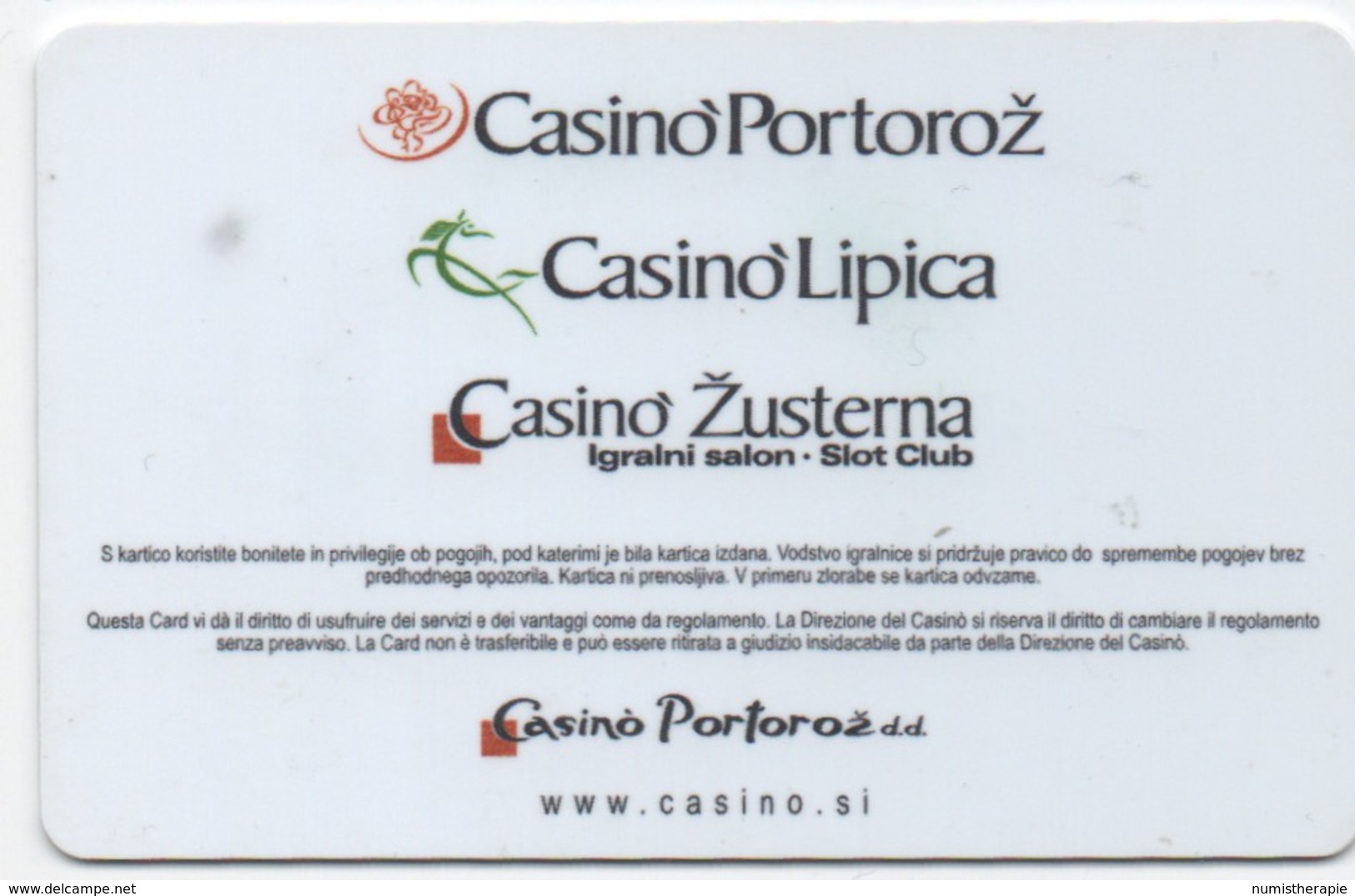 Carte Membre De Casinos Slovénie : Portoroz / Lipica / Zusterna - Cartes De Casino