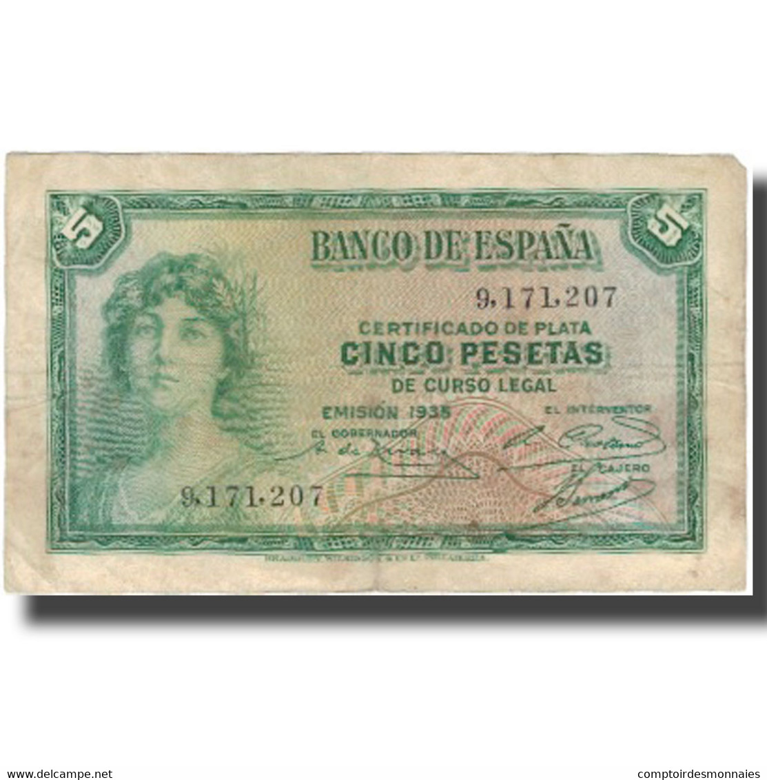 Billet, Espagne, 5 Pesetas, 1935, 1935, KM:85a, TTB+ - 5 Peseten