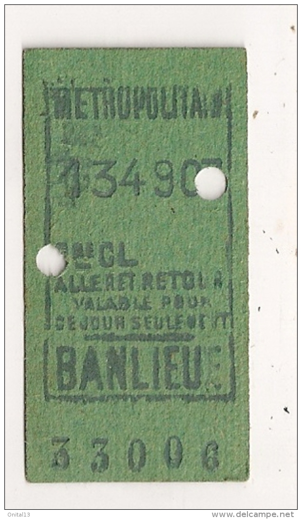 ANCIEN TICKET DE METRO PARIS BANLIEUE B408 - Europe