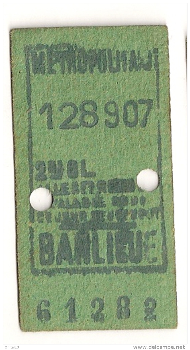 ANCIEN TICKET DE METRO PARIS BANLIEUE B408 - Europe