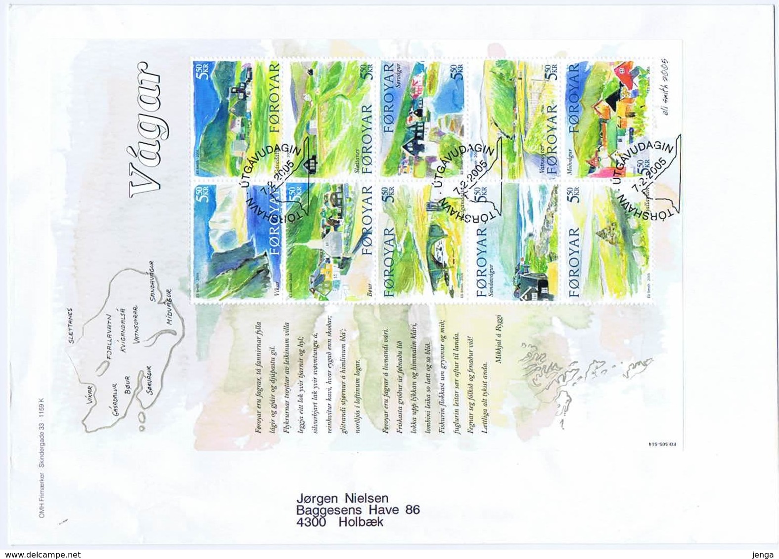 Faroe Islands;  2005 Tourism - Towns On The Island Vágar; Souvenir Sheet On FDC. - Faroe Islands