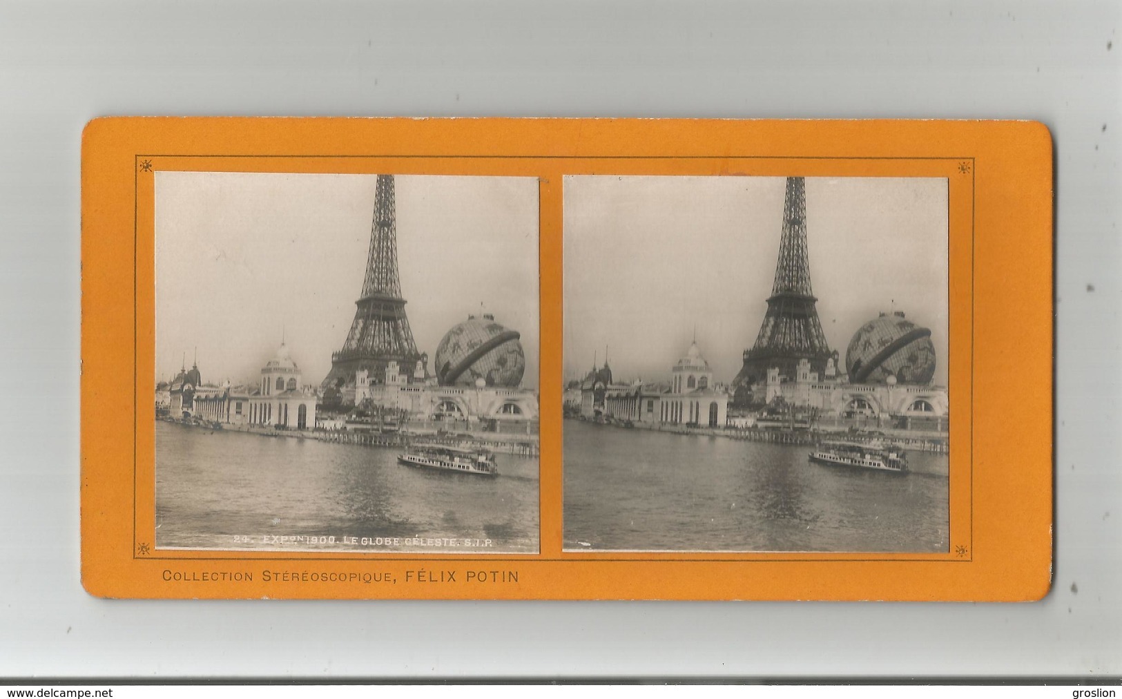 PARIS (75) 24 EXPO 1900 PHOTO STEREOSCOPIQUE LE GLOBE CELESTE ET LA TOUR EIFFEL COLLECTION FELIX POTIN - Stereoscoop