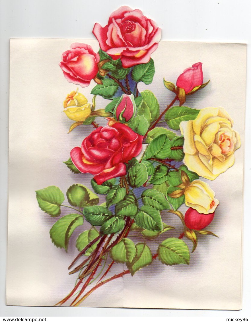 Carte à Système  POP UP  Signée  HS  --Heureux Anniversaire--( Roses En Feutrine Sur Recto  )   --format   9 X 20.5 - A Systèmes