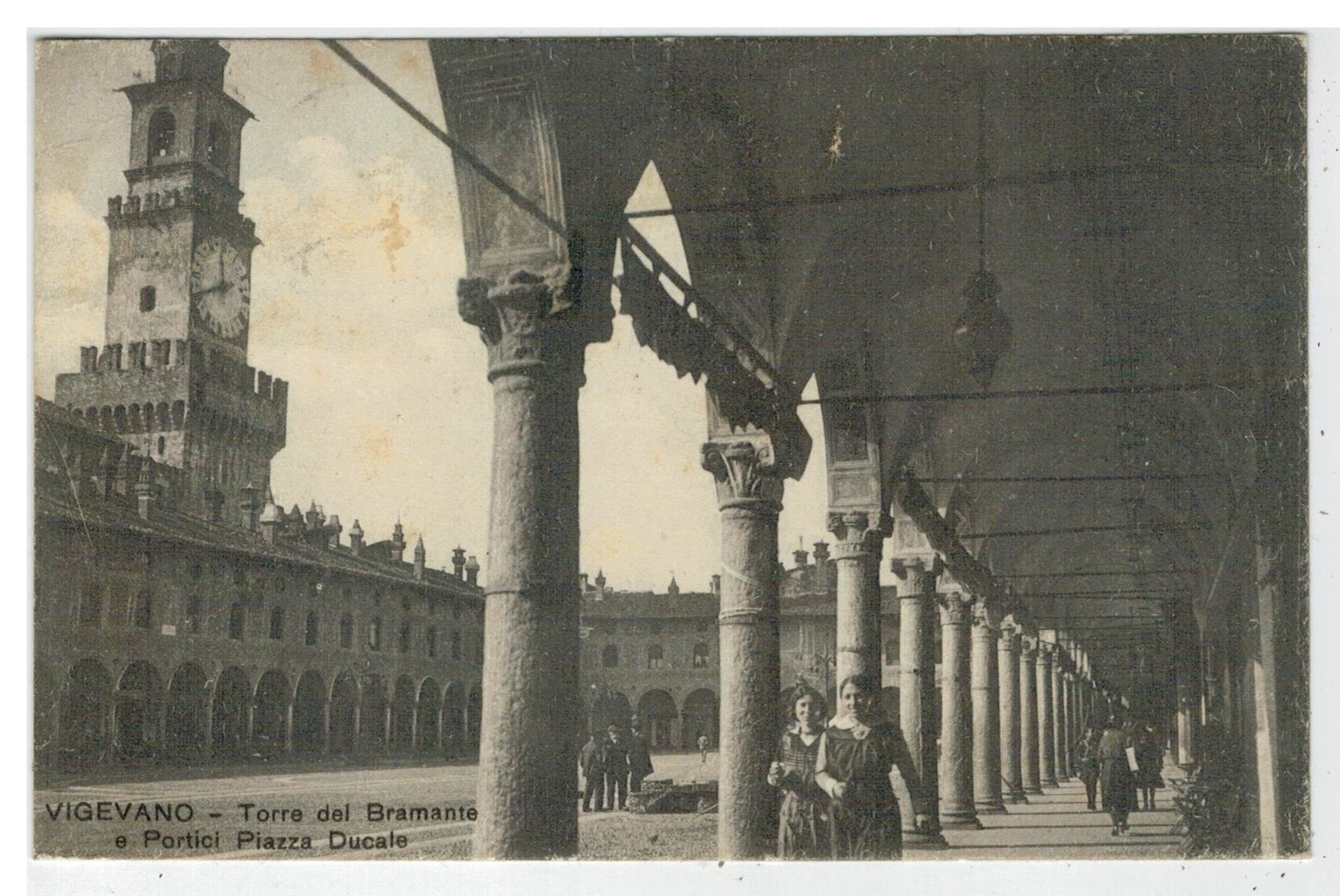 Cartolina Vigevano - Torre Del Bramante E Portici Piazza Ducale - Vigevano