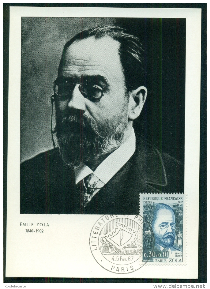 CM-Carte Maximum Card # 1967-France # Célébrités-Famous People # Emile Zola , écrivain,poet # Obl. Littérature,Paris - 1960-1969