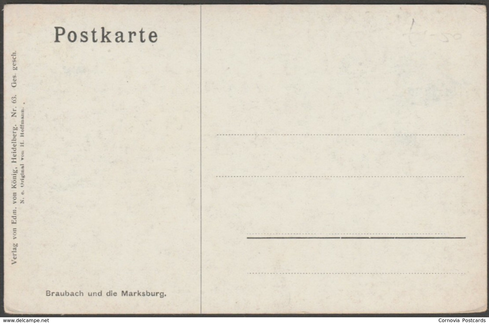 H Hoffmann - Braubach Und Die Marksburg, C.1910 - Edmund Von König AK - Braubach