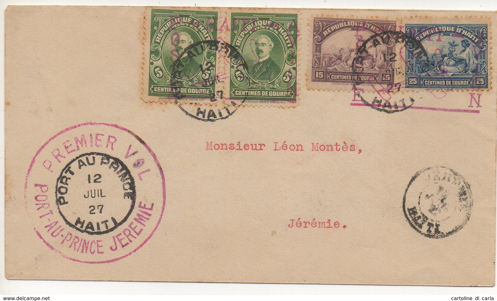 AIR MAIL LETTER 1' Volo Del 12 07 1927 #51 - Haiti