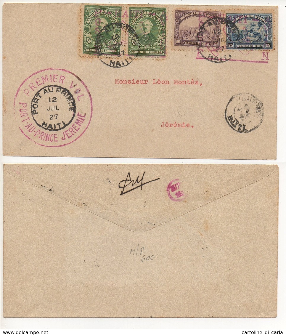 AIR MAIL LETTER 1' Volo Del 12 07 1927 #51 - Haiti