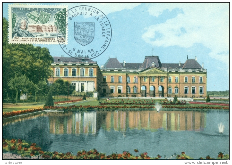 CM - Carte Maximum Card #1966-France # Architecture # Lorraine-Barrois #Château,Schloss,Castle De Lunéville # Bar Le Duc - 1960-1969