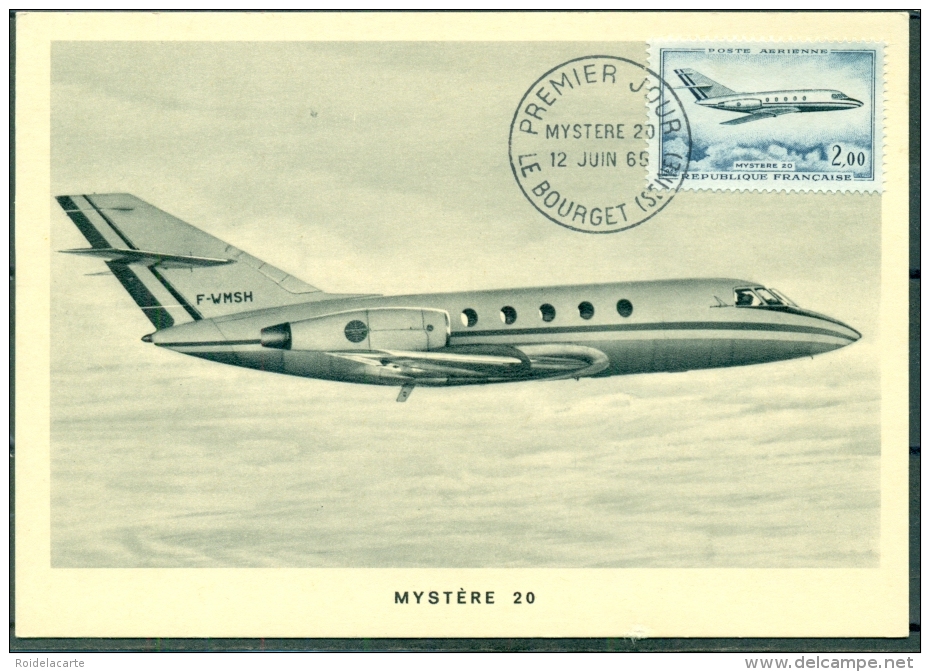 CM-Carte Maximum Card # 1965-France #  Transports # Aviation # Jet Plane ,Düsenflugzeug ,avion" Mystere 20 " # Paris - 1960-1969