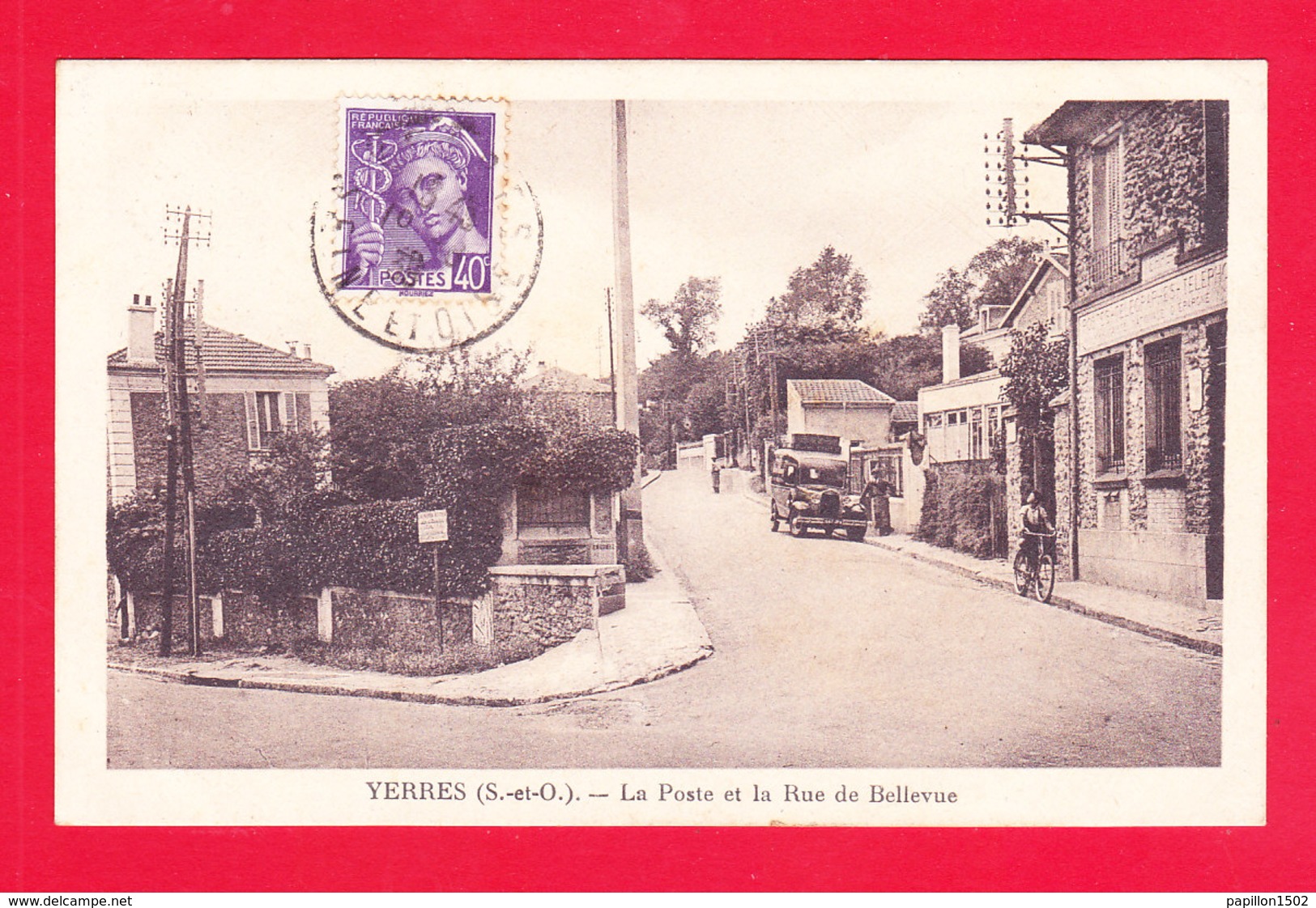 F-91-Yerres-02Ph104  La Poste Et La Rue De Bellevue, Vieille Voiture, Cpa BE - Yerres