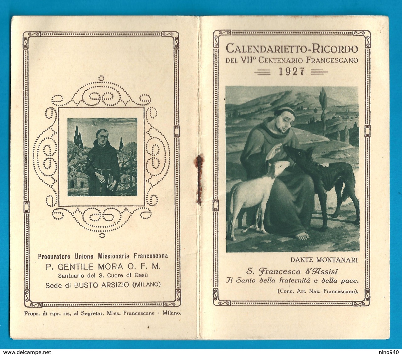 CALENDARIETTO RELIGIOSO: ANNO 1927 - SANTUARIO S. CUORE DI GESU' - SEDE: BUSTO ARSIZIO - Mm. 67 X 116 - Religione & Esoterismo