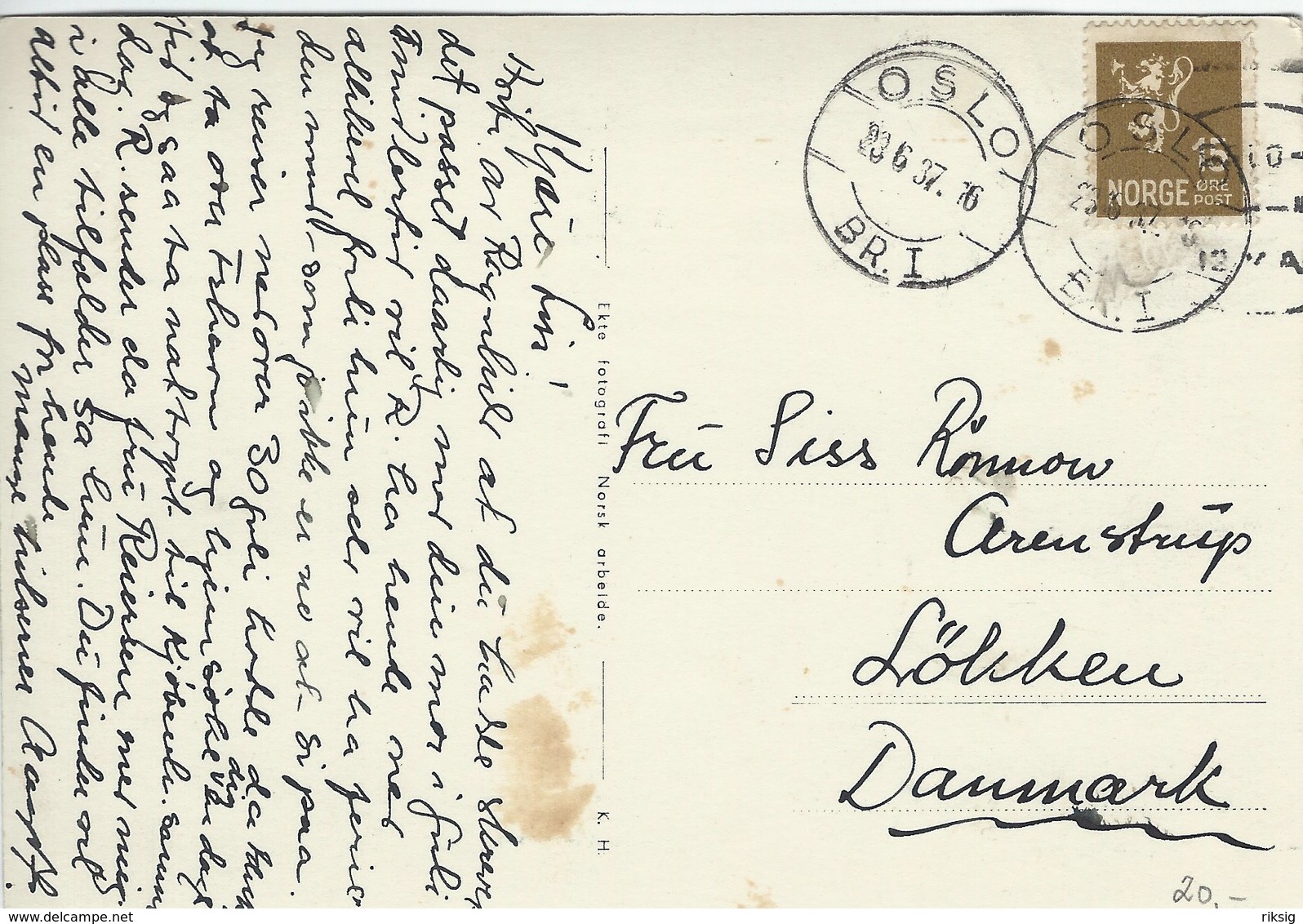 Norway - Fra Grefsenkollveien.   Sent To Denmark 1937   B-3249 - Noruega