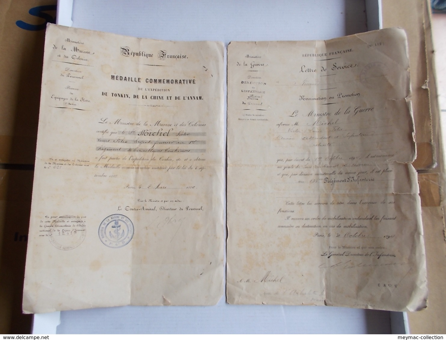 DOCUMENT DIPLOME MEDAILLE EXPEDITION TONKIN ANNAM CHINE1886 MINISTERE GUERRE MARINE COLONIES  Lettre Promotion REIMS - Documents