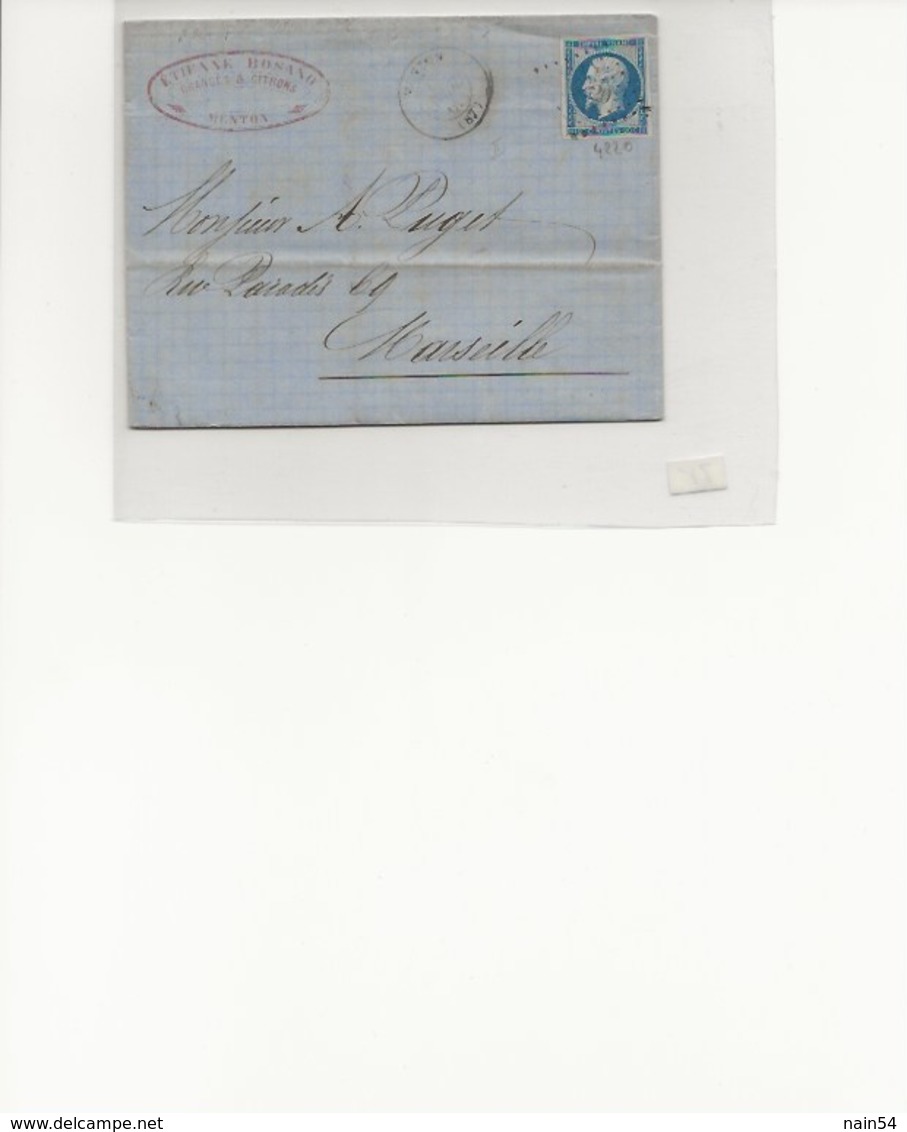 Lettre De MENTON PC4220 - 1849-1876: Période Classique