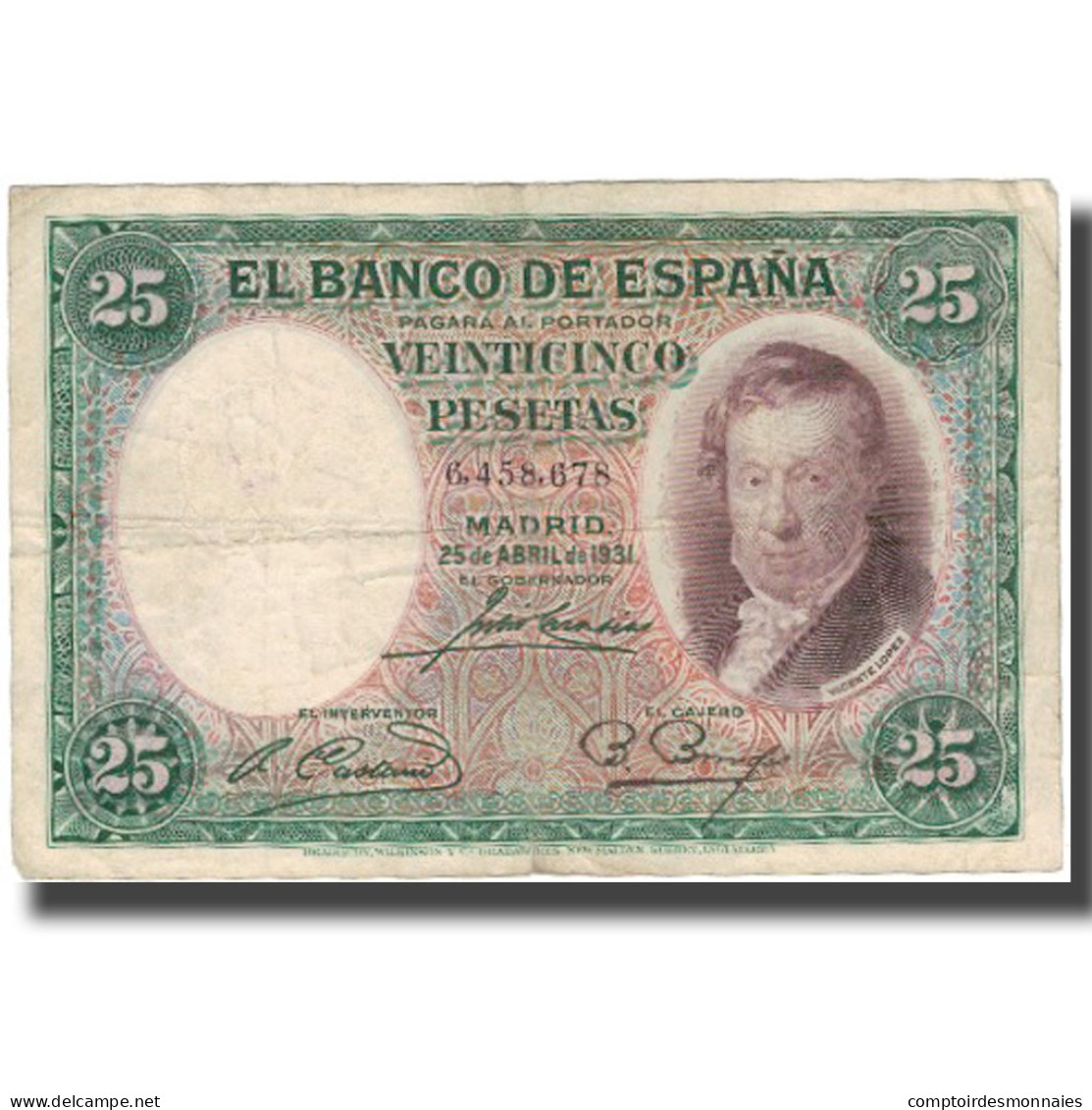 Billet, Espagne, 25 Pesetas, 1931, 1931-04-25, KM:81, TB+ - 25 Pesetas